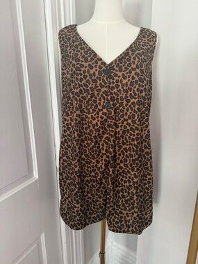 Leopard Print Button Front Sleeveless Tunic